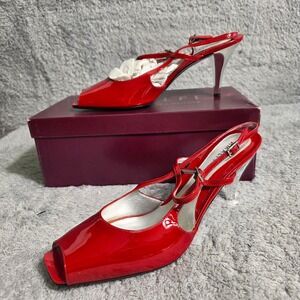 Amalfi Rangoni‎ Red Patent Italian Leather Slingback Peep Toe Heels Pumps 10 NEW